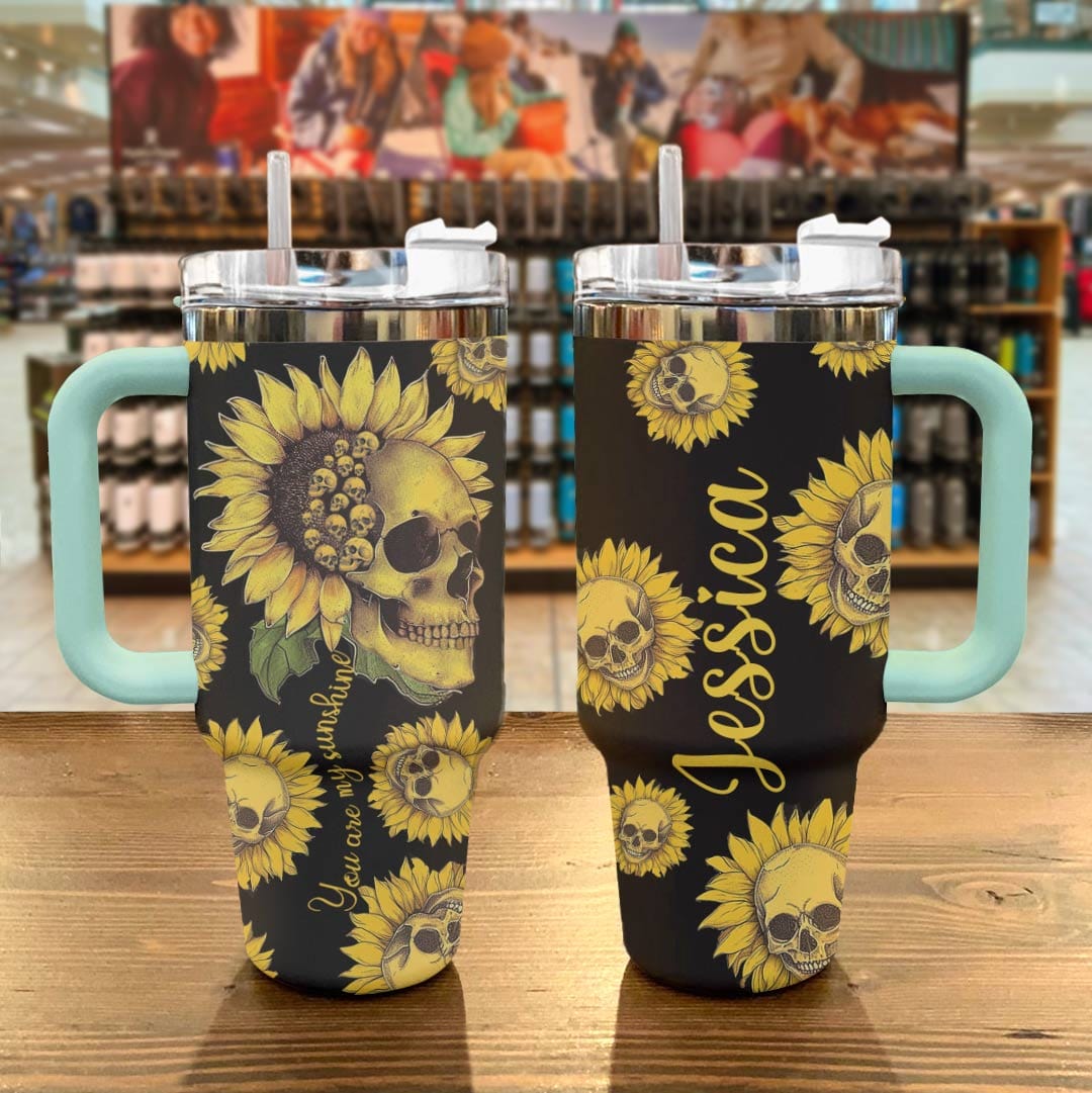 Skull Personalized 40 Oz Shineful™ Tumbler You Are My Sunshine Tl10 Turquoise Blue 40Oz