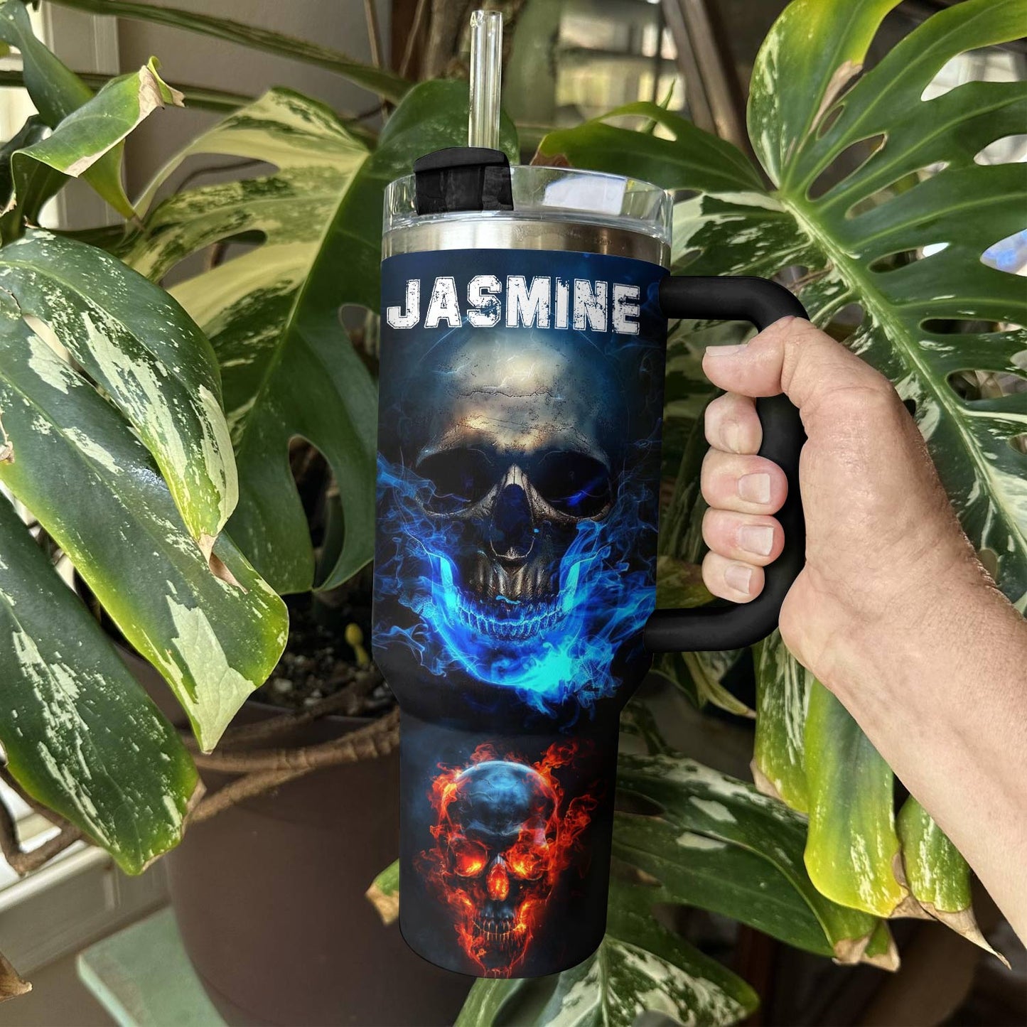 Shineful Tumbler Personalized The Power Of Fire And Ice Skull