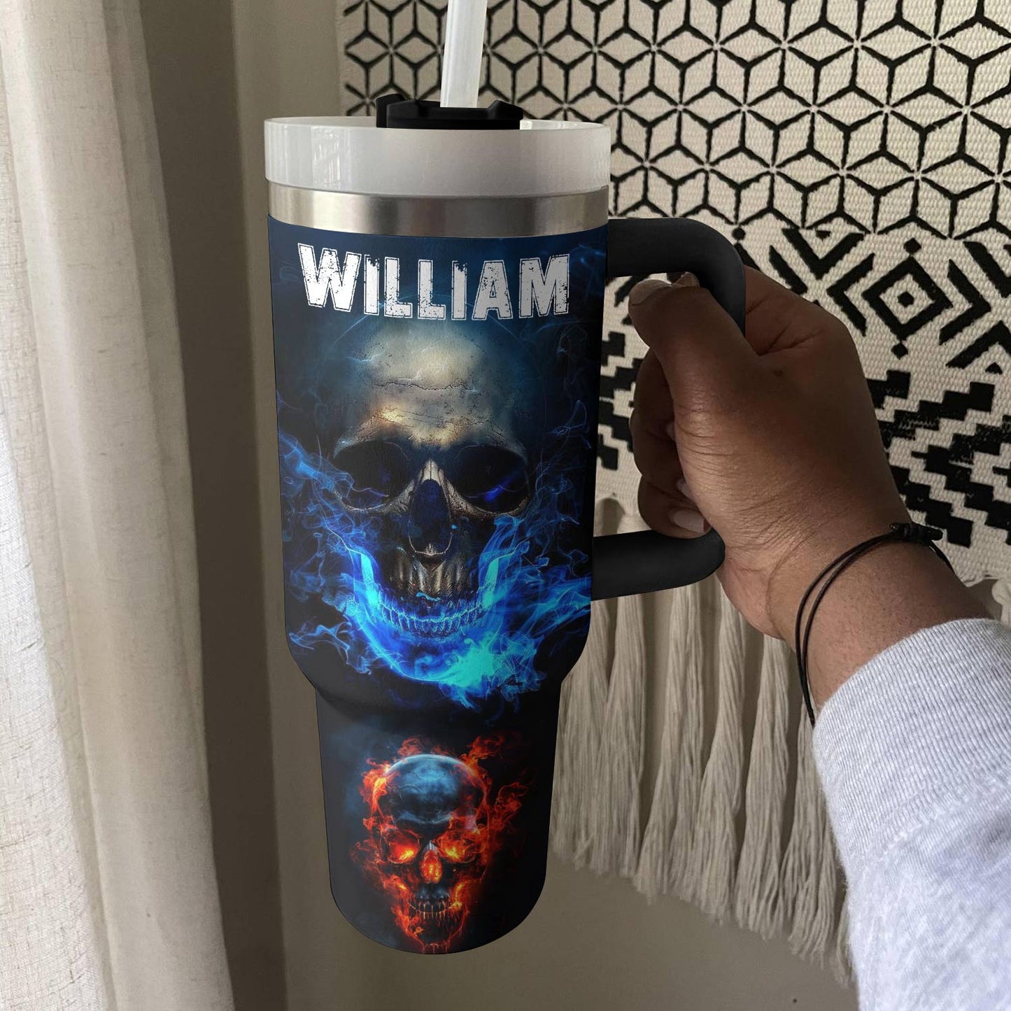 Shineful Tumbler Personalized The Power Of Fire And Ice Skull