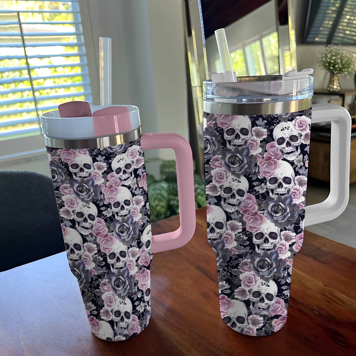 Shineful Tumbler Gentle Pink Rose Skull