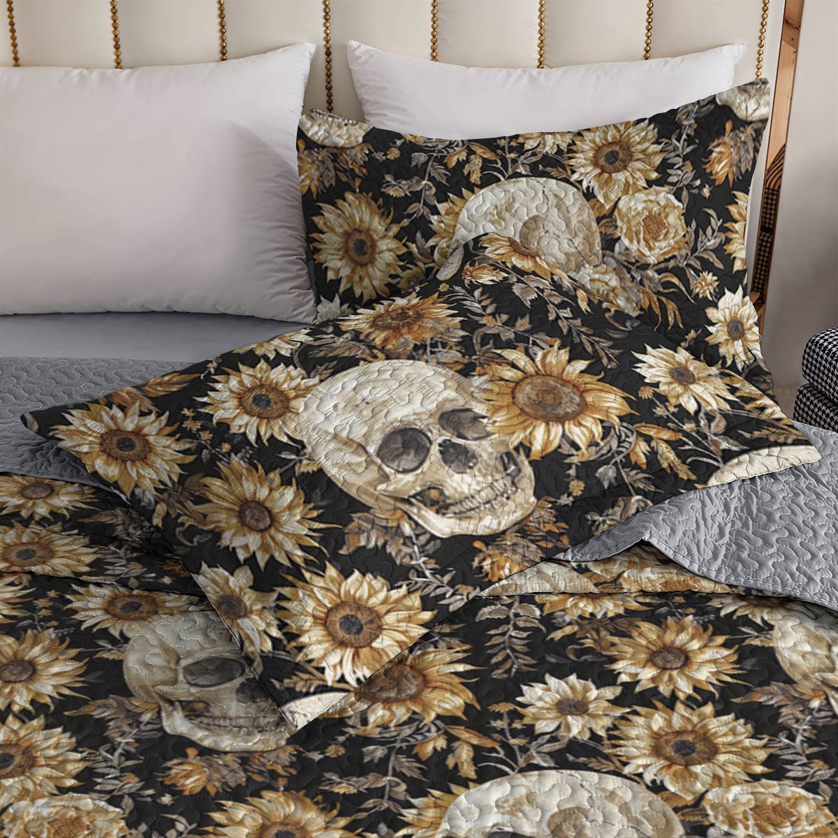 Shineful All Season Quilt 3-Piece Set Sunflower Skull