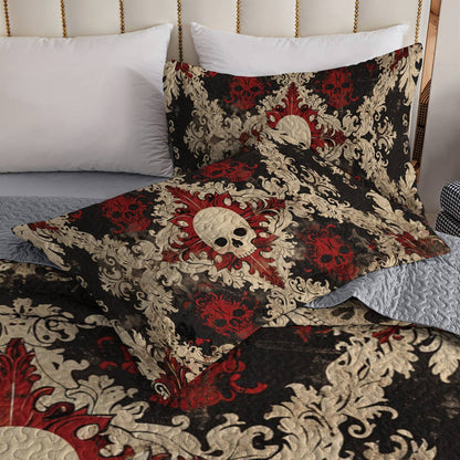 Shineful All Season Quilt 3-Piece Set Stunning Skull Damask Pattern