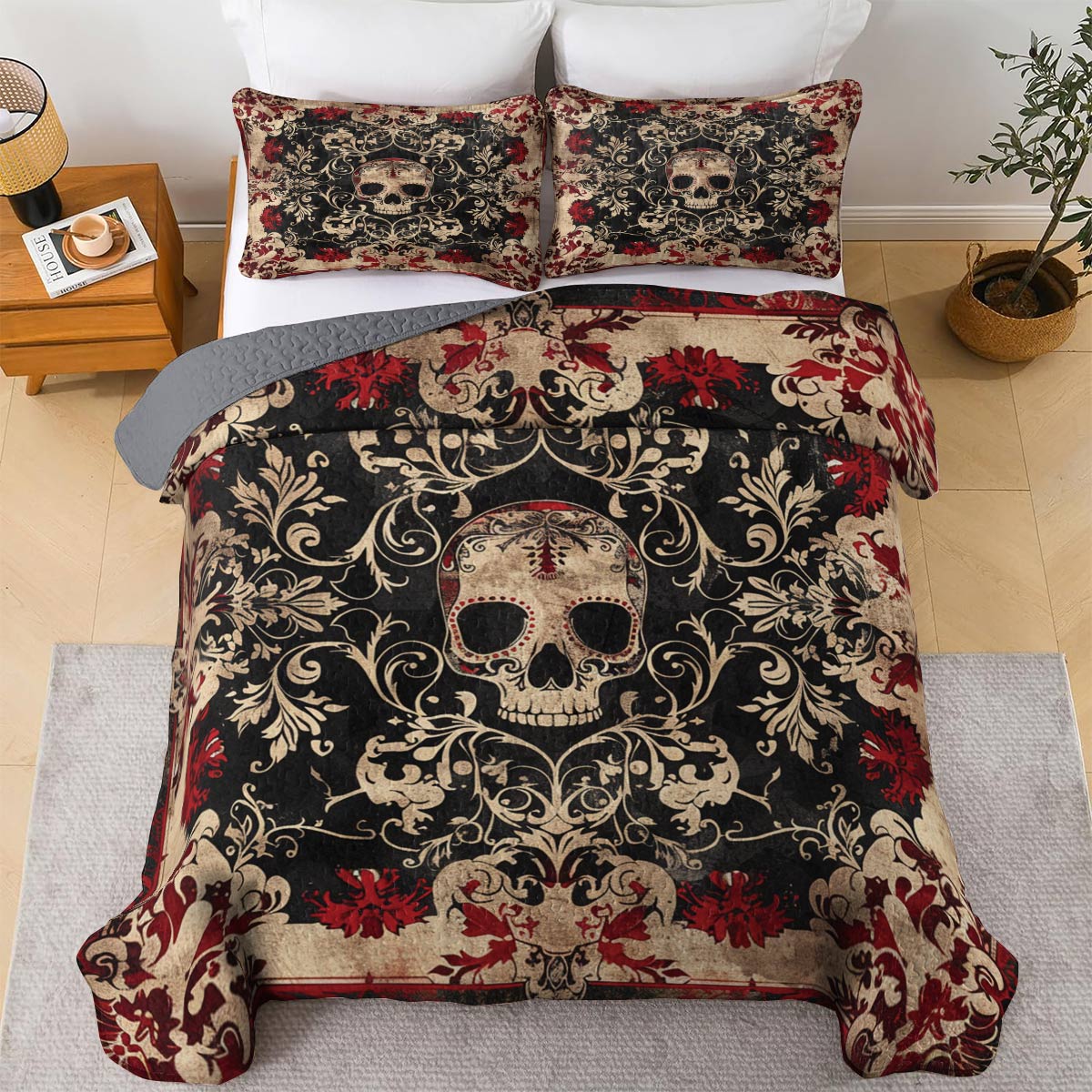 Shineful All Season Quilt 3-Piece Set Delicate Sugar Skull Lovely