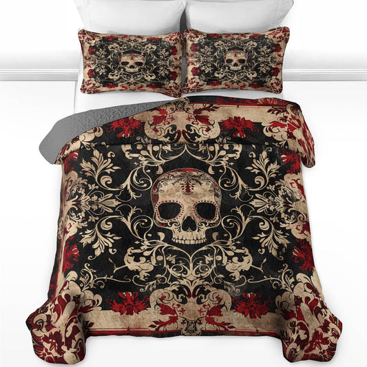 Shineful All Season Quilt 3-Piece Set Delicate Sugar Skull Lovely