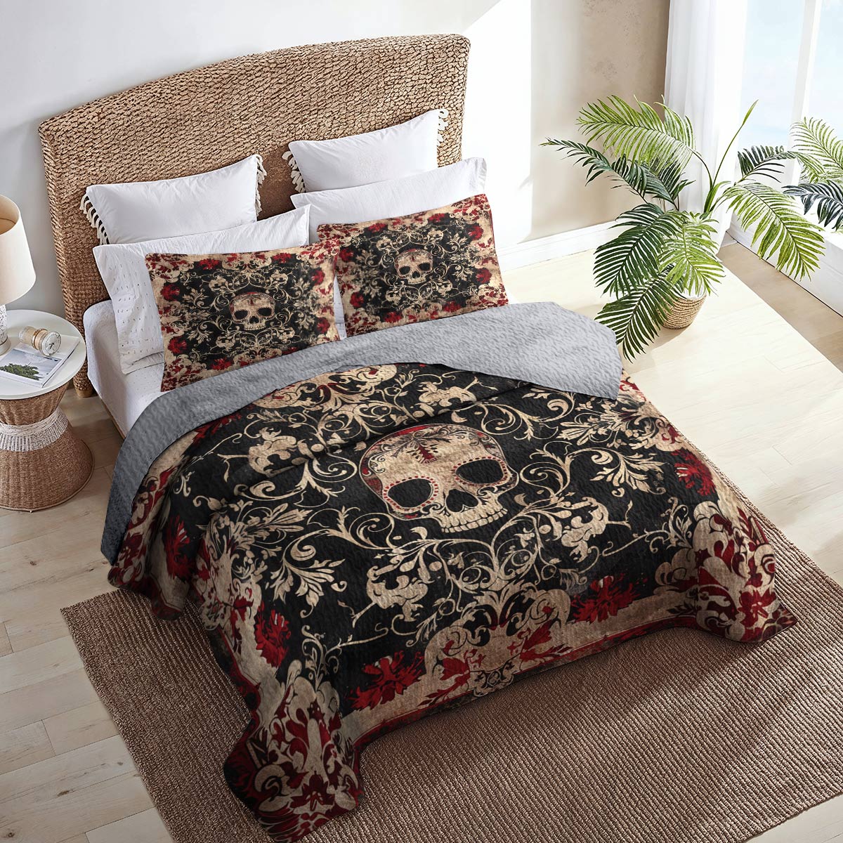 Shineful All Season Quilt 3-Piece Set Delicate Sugar Skull Lovely