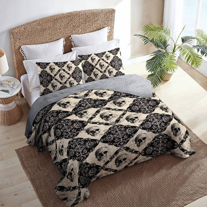 Shineful All Season Quilt 3-Piece Set Elegant Skull Damask Pattern