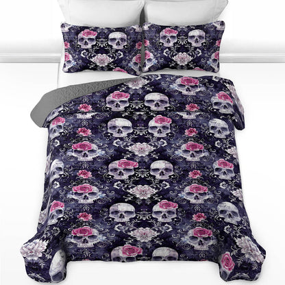 Shineful All Season Quilt 3-Piece Set Everlasting Love Skull Roses