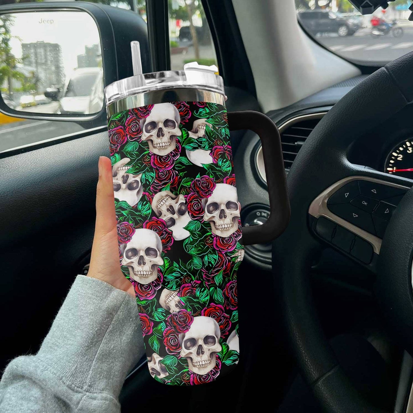 Skull Rose 40 Oz Shineful™ Tumbler Tl10 Black 40Oz