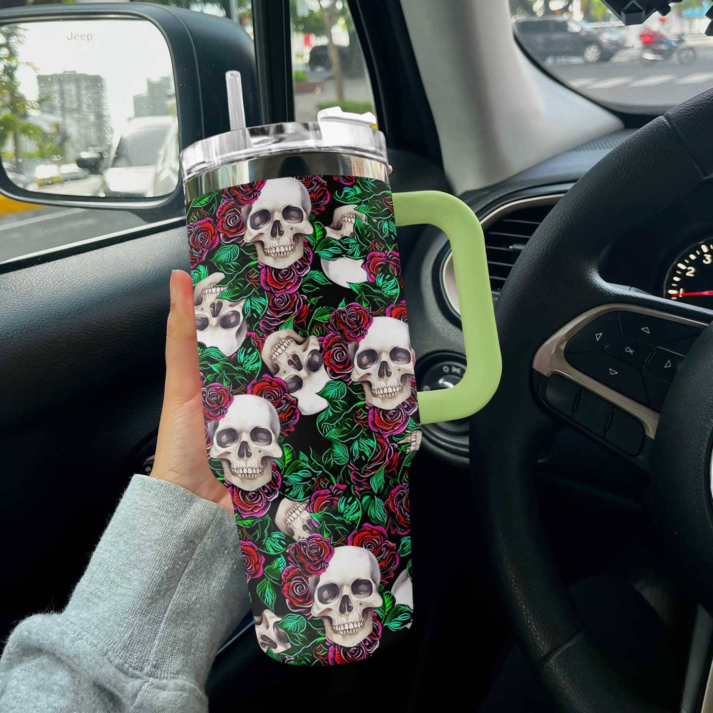 Skull Rose 40 Oz Shineful™ Tumbler Tl10 Green 40Oz