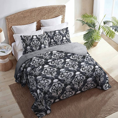 Shineful All Season Quilt 3-Piece Set Beautiful Skull Damask Pattern