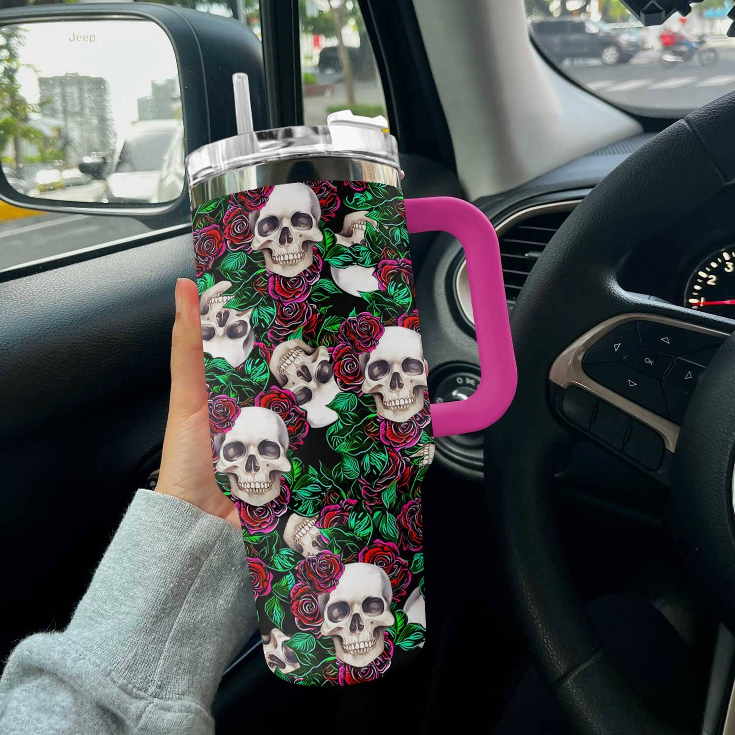 Skull Rose 40 Oz Shineful™ Tumbler Tl10 Hot Pink 40Oz