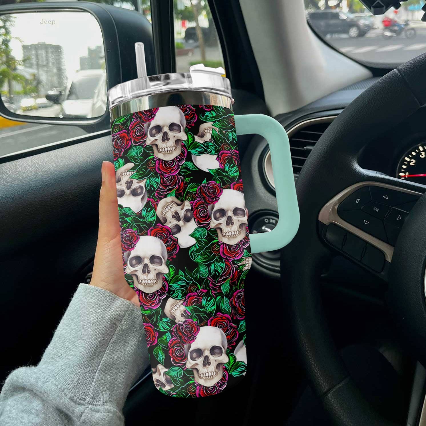 Skull Rose 40 Oz Shineful™ Tumbler Tl10 Turquoise Blue 40Oz