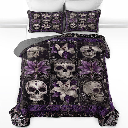 Ensemble de courtepointe toutes saisons Shineful 3 pièces Purple Skull Serenity