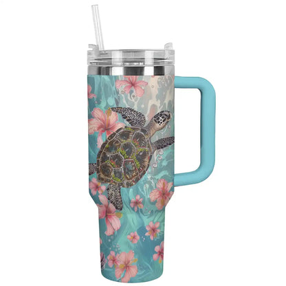 Shineful Tumbler Sea Turtle with Hibiscus