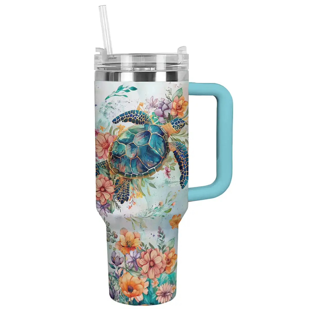 Glänzender Becher mit Blumenmotiv, Meeresschildkröte