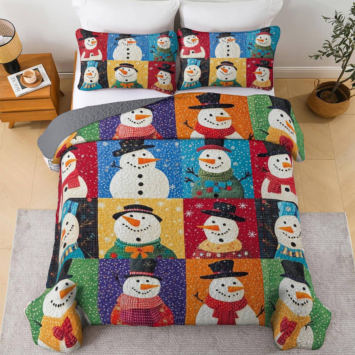 Shineful All Season Quilt 3-Piece Set Funny Snowman