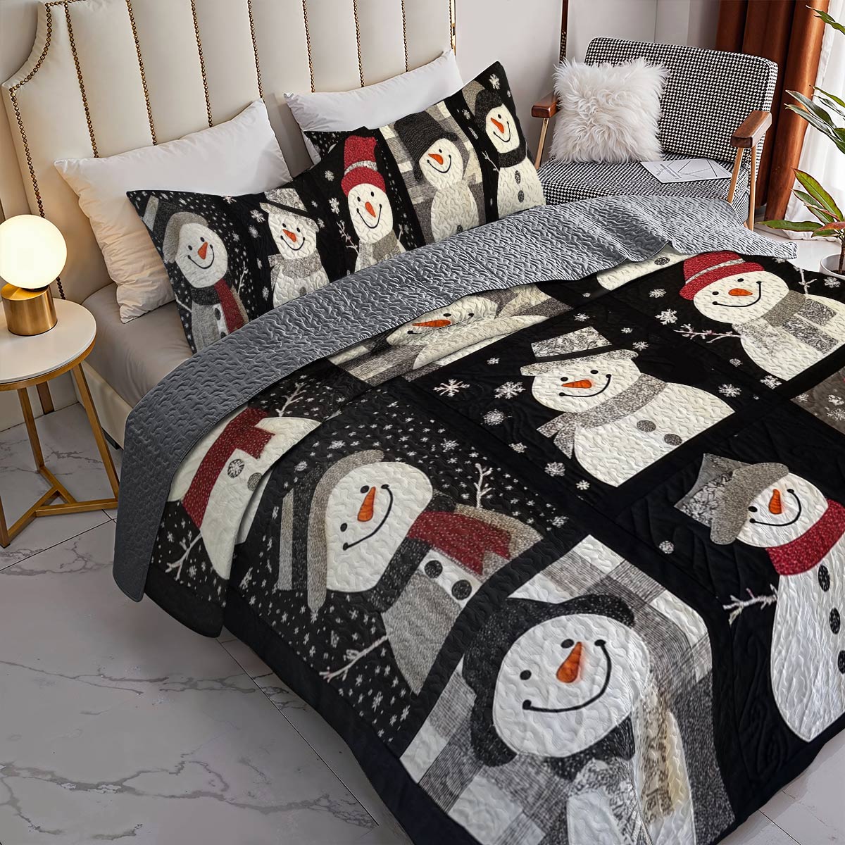 Shineful Flat Print All Season Quilt 3-Piece Set Happy Snowman