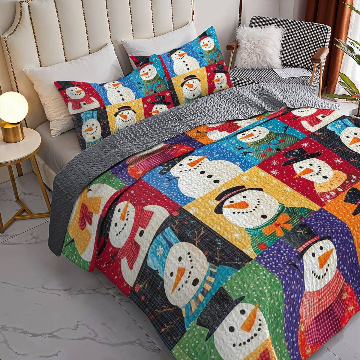 Shineful All Season Quilt 3-Piece Set Funny Snowman