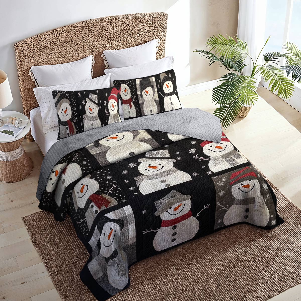 Shineful Flat Print All Season Quilt 3-Piece Set Happy Snowman