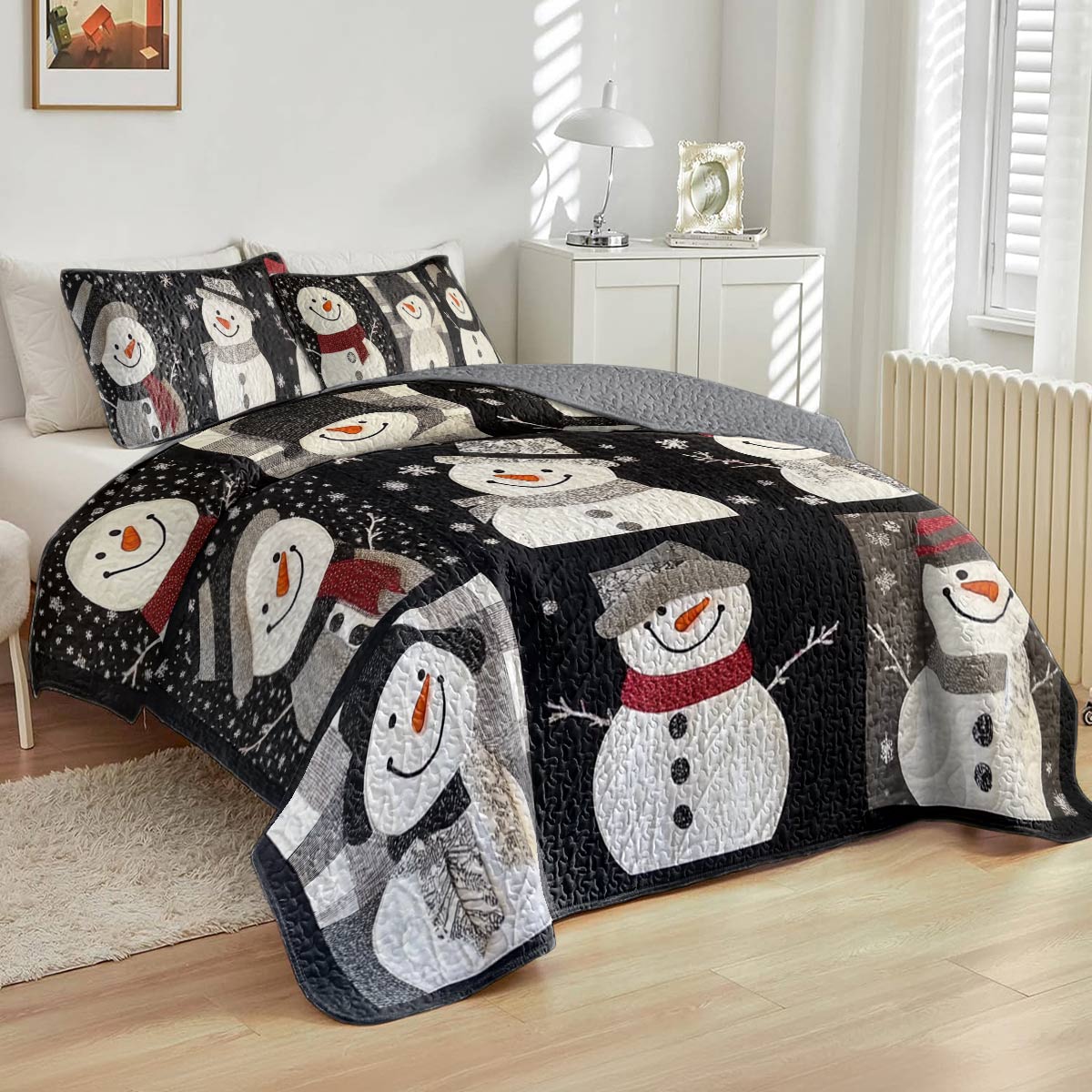 Shineful Flat Print All Season Quilt 3-Piece Set Happy Snowman