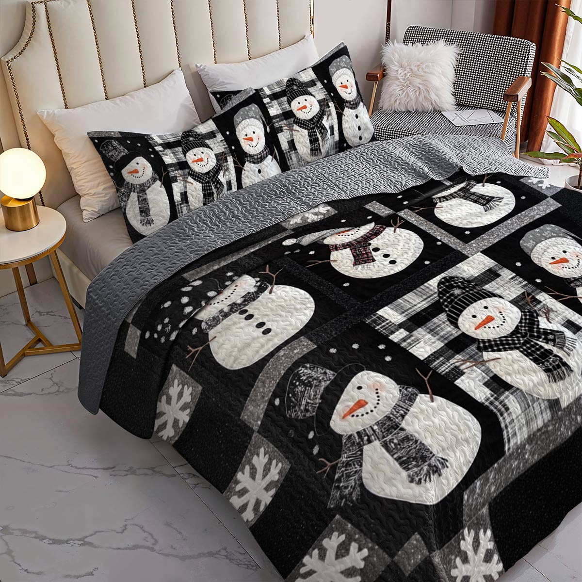 Ensemble de courtepointe toutes saisons Shineful Flat Print 3 pièces Bonhomme de neige mignon