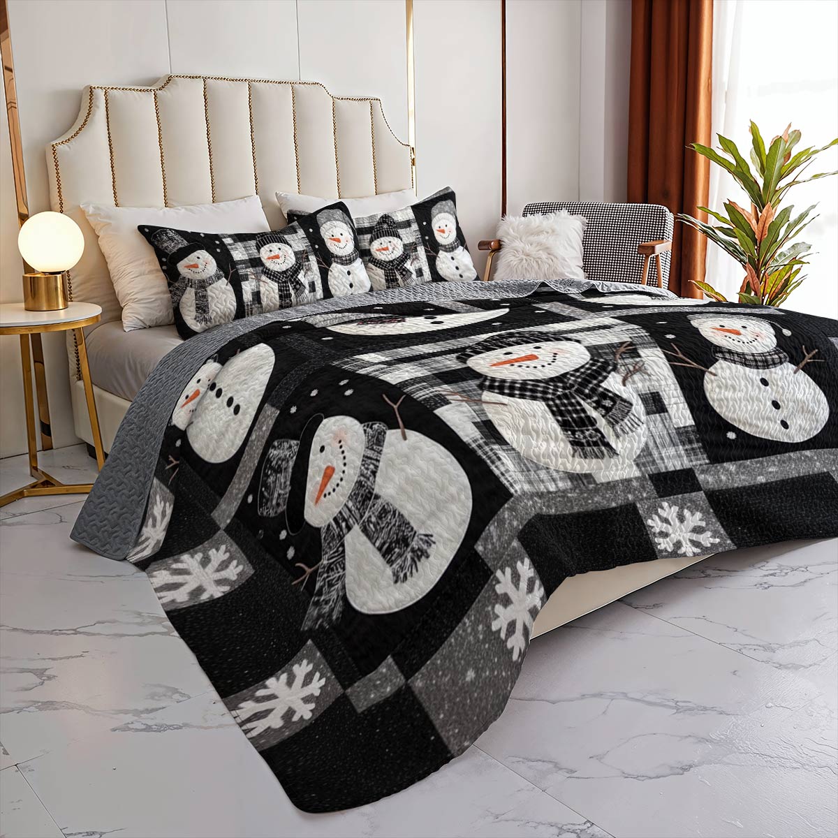 Ensemble de courtepointe toutes saisons Shineful Flat Print 3 pièces Bonhomme de neige mignon