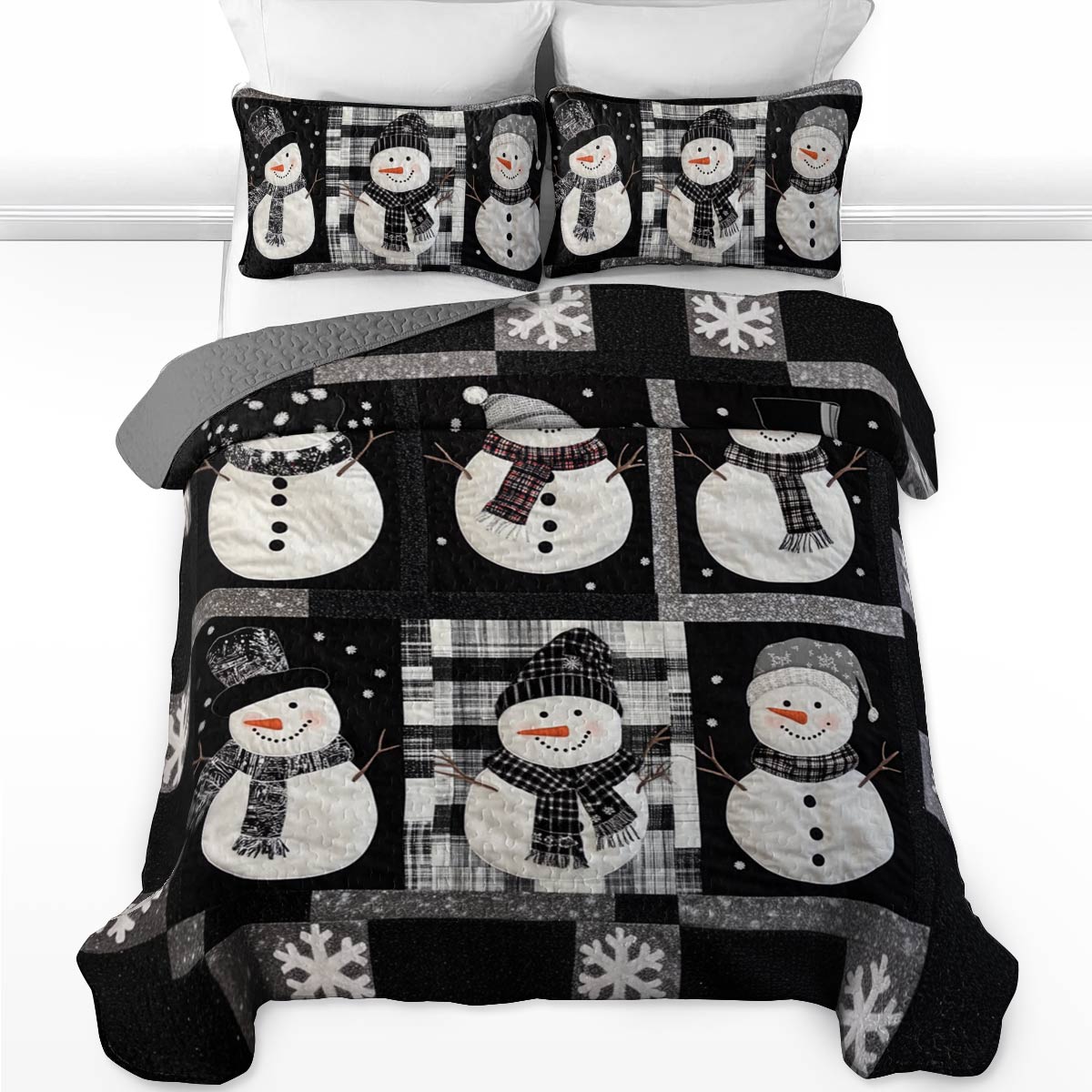 Ensemble de courtepointe toutes saisons Shineful Flat Print 3 pièces Bonhomme de neige mignon