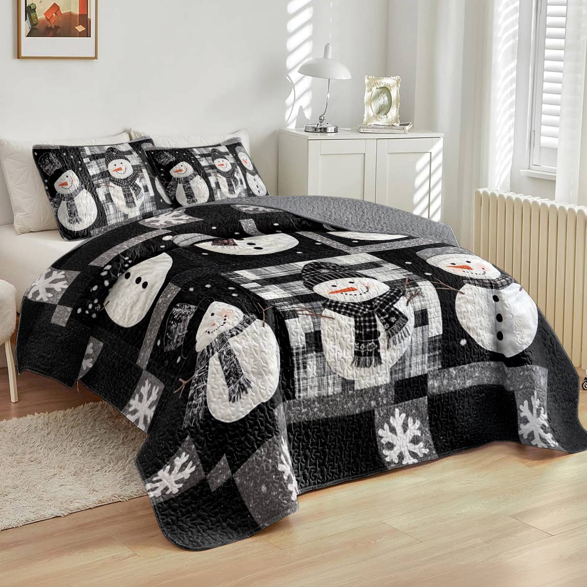 Ensemble de courtepointe toutes saisons Shineful Flat Print 3 pièces Bonhomme de neige mignon