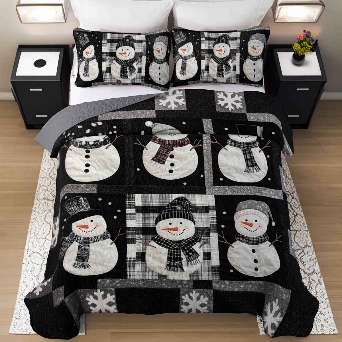 Ensemble de courtepointe toutes saisons Shineful Flat Print 3 pièces Bonhomme de neige mignon