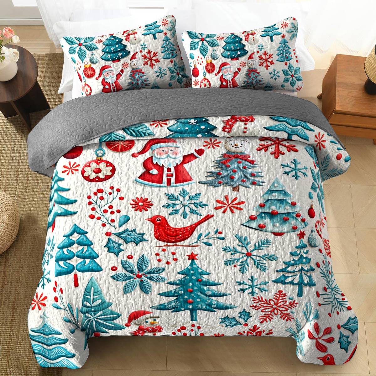 Shineful All Season Quilt 3-Piece Set Happy Cute Christmas