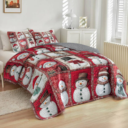 Ensemble de courtepointe toutes saisons Shineful Flat Print 3 pièces Bonhomme de neige vintage Lovely