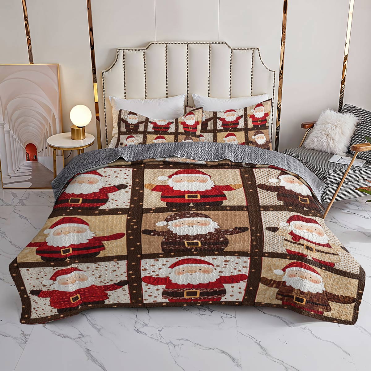 Shineful Flat Print All Season Quilt 3-Piece Set Welcome Santa Claus