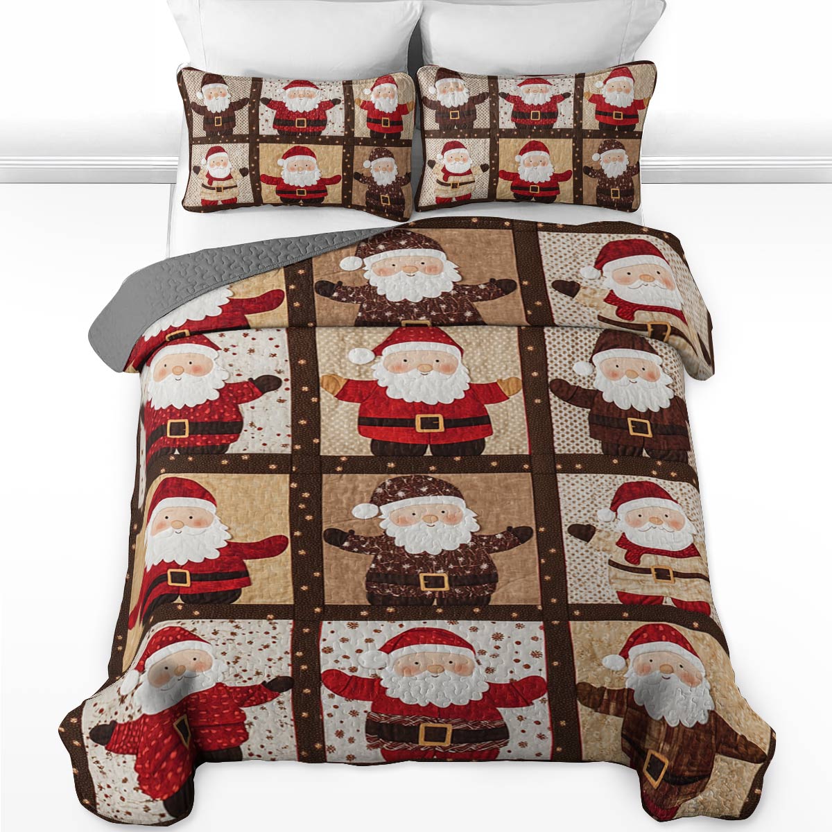 Shineful Flat Print All Season Quilt 3-Piece Set Welcome Santa Claus