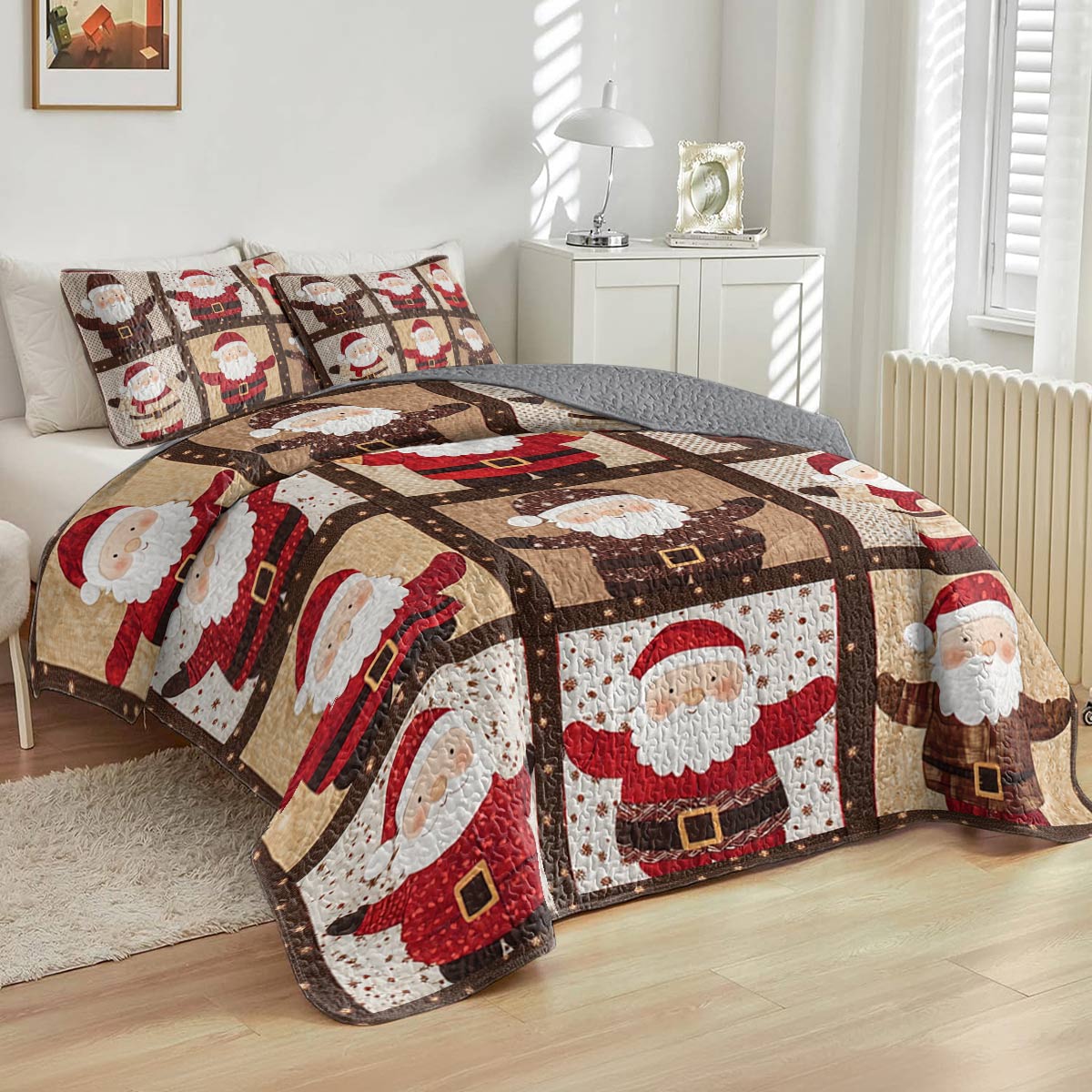 Shineful Flat Print All Season Quilt 3-Piece Set Welcome Santa Claus