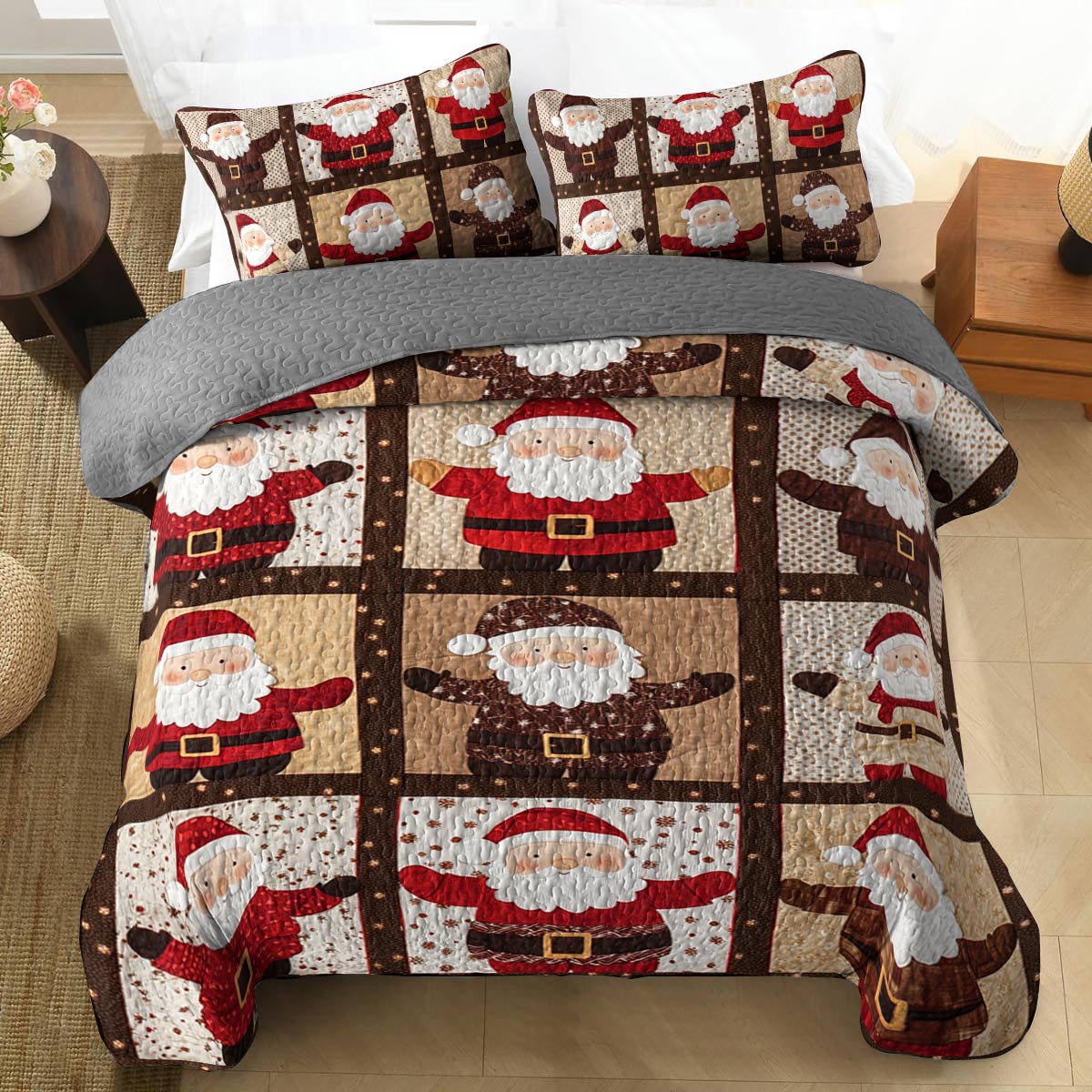 Shineful Flat Print All Season Quilt 3-Piece Set Welcome Santa Claus