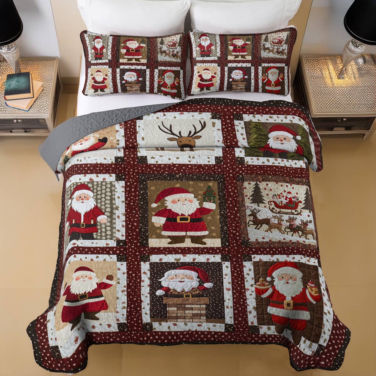 Shineful All Season Quilt 3-Piece Set Pretty Santa Life