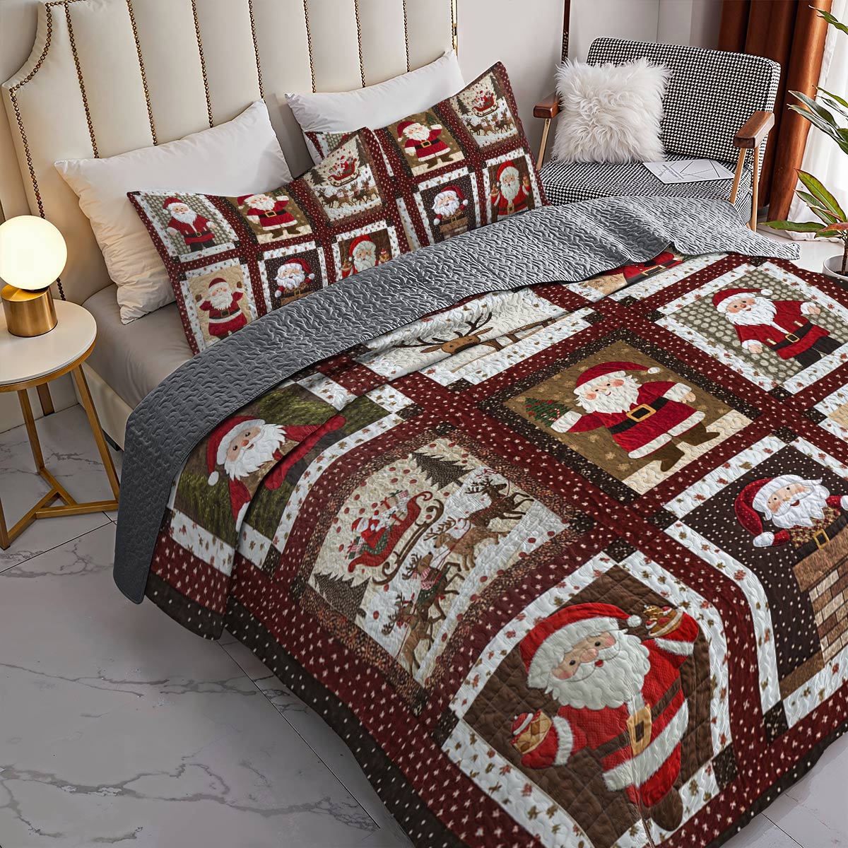 Shineful All Season Quilt 3-Piece Set Pretty Santa Life