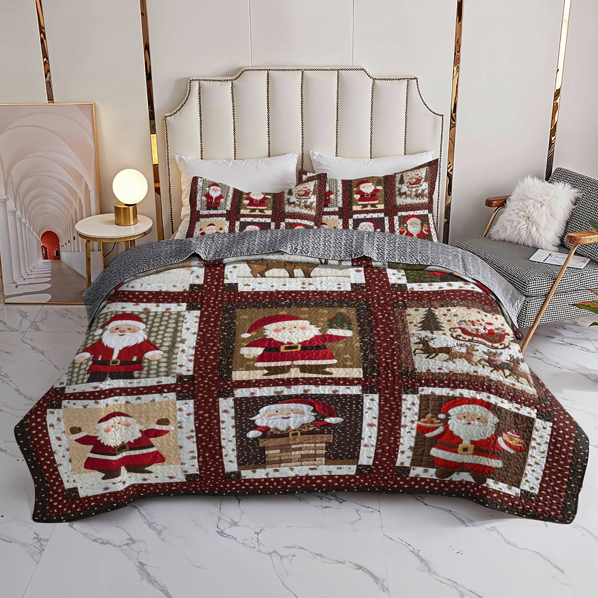 Shineful All Season Quilt 3-Piece Set Pretty Santa Life