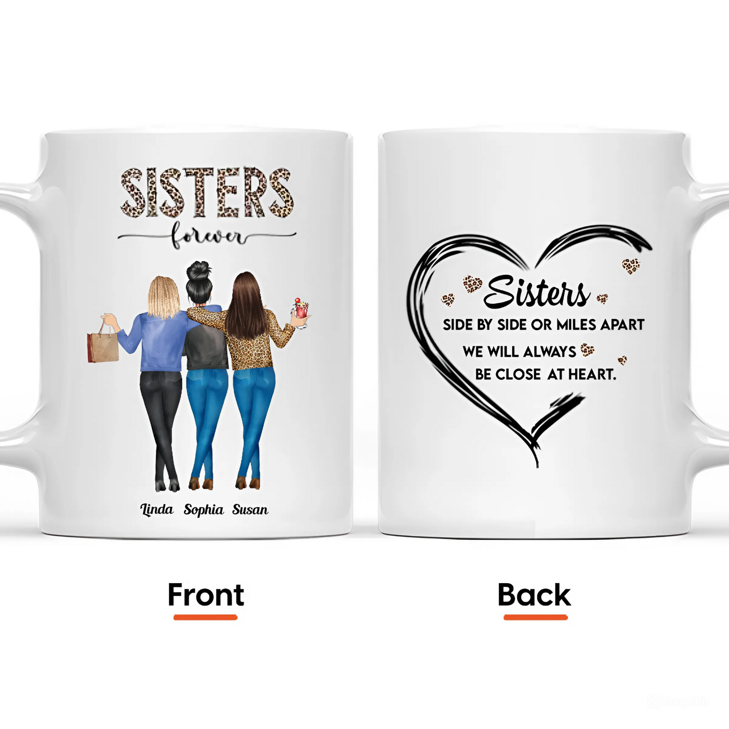 Shiny Side By Side oder Miles Apart Sisters Forever Personalisierte Tasse