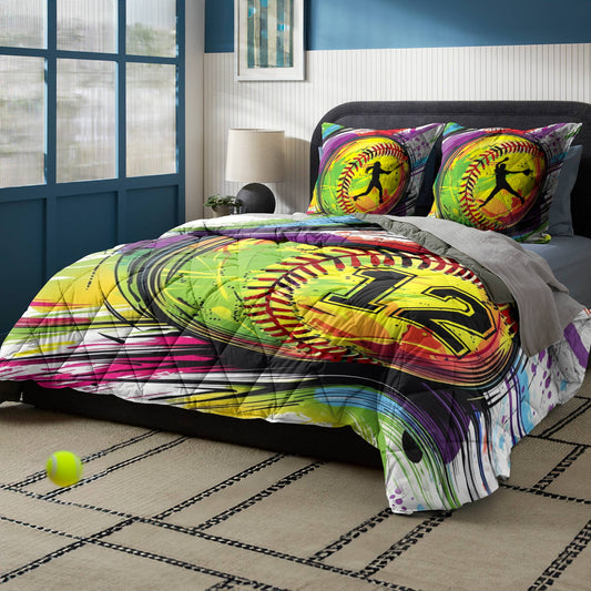 Shineful Quilt 3-Piece Set Colorful Splashing Softball