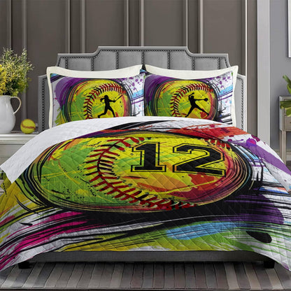 Shineful Quilt 3-Piece Set Colorful Splashing Softball