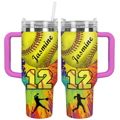 Shineful Personalized Tumbler Colorful Softball