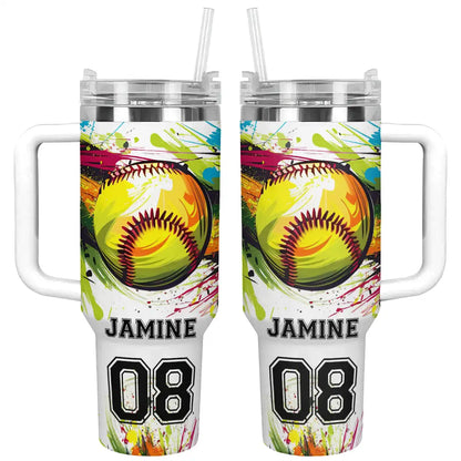 Shineful Tumbler Personalized Colorful Softball