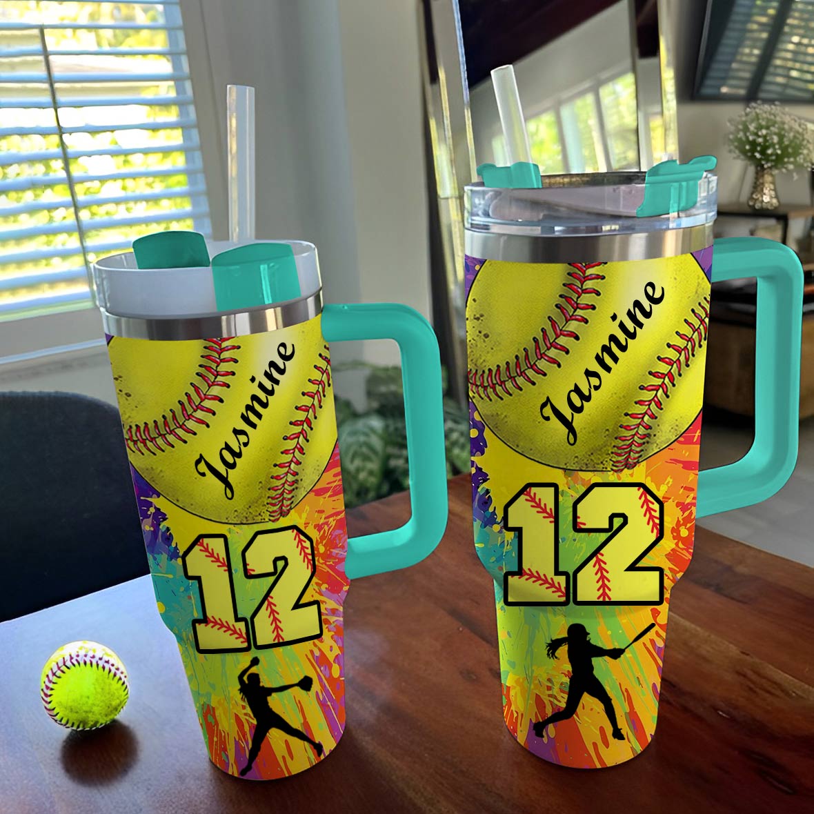 Shineful Personalized Tumbler Colorful Softball