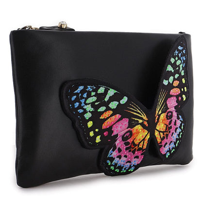 Shineful Flossy Black Soft Leather Clutch Crossbody Bag