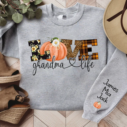 Shinyful Sweatshirts 2D-Druck Personalisiertes Love Grandma Life Herbstsaison Kürbis Sweatshirt