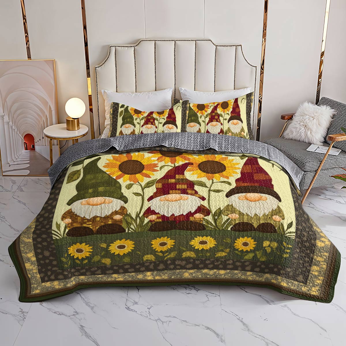 Shineful All Season Quilt 3-Piece Set - Sunflower Gnomes