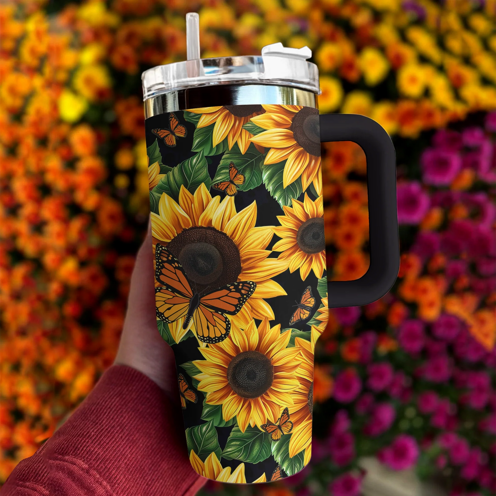 Sunflower 40 Oz Shineful™ Tumbler Beautiful Garden Mn8 Black 40Oz