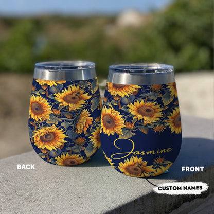 Sunflower 12 Oz Shineful™ Wine Tumbler Personalized Gorgeous Mn8 12Oz