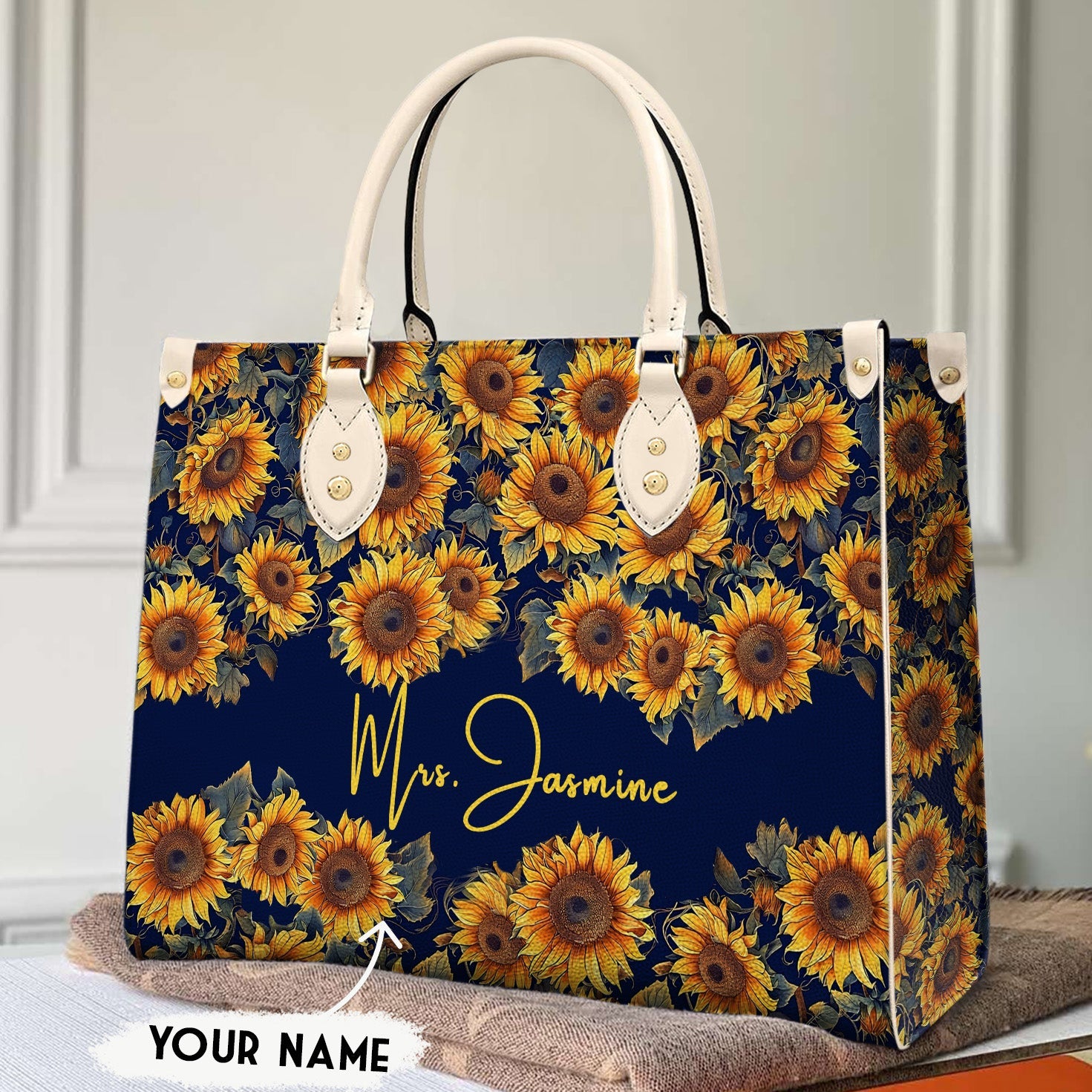 Sunflower Shineful™ Personalized Leather Bag Elegant Flowers Mn8